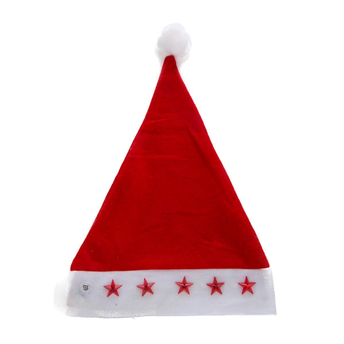 Bonnet de Noël lumineux 5 étoiles - 30 x 40 cm - Rouge