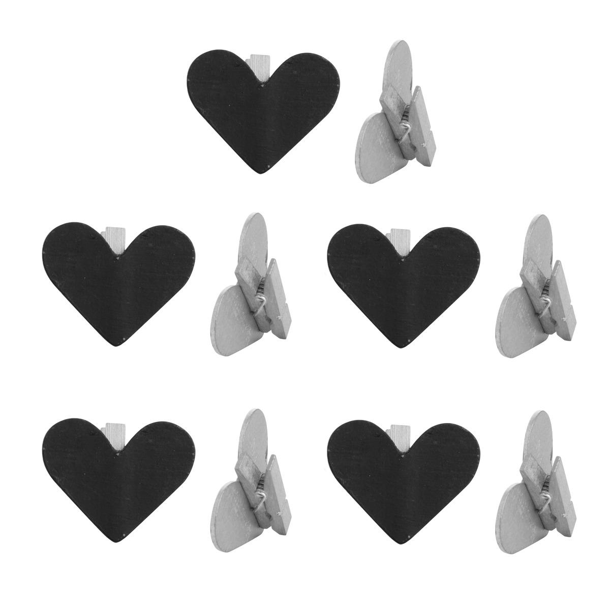 Lot de 10 ardoises forme de cœur avec pincette - 4 x 5 cm - Différents coloris