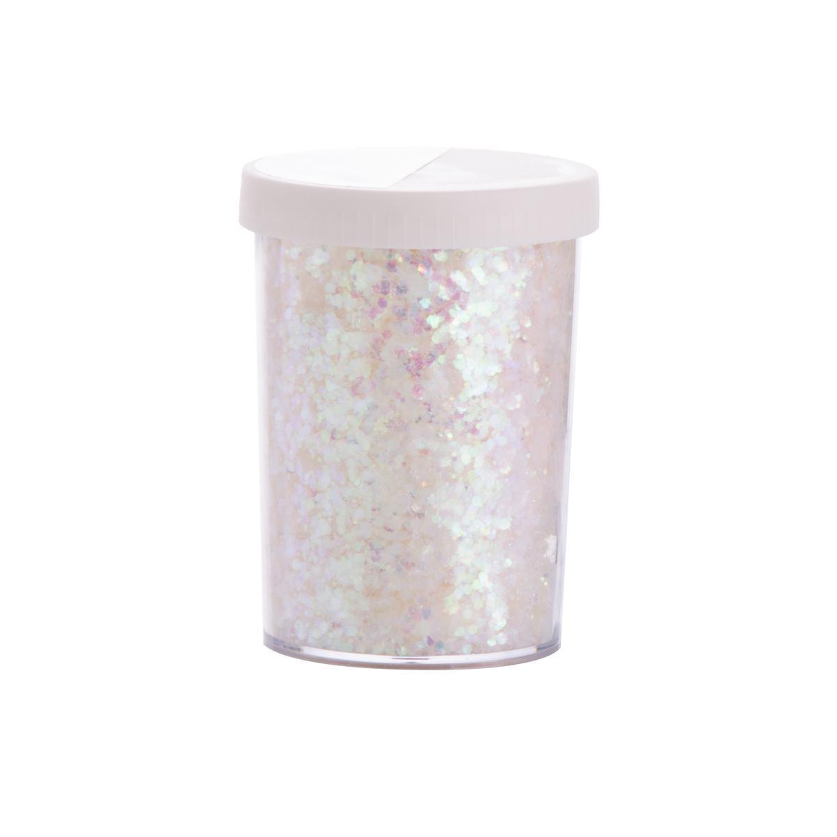 Pot de paillettes iridescentes - 100 g - 6.5 x 5.5 x H 8.5 cm - Blanc