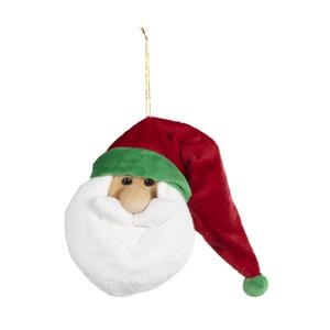 Suspension tête de père Noël en peluche - Diamètre 16 cm - Multicolore