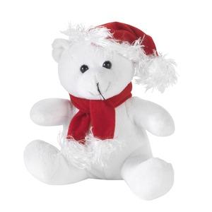 Ours en peluche à bonnet - Hauteur 20 cm - Blanc et rouge