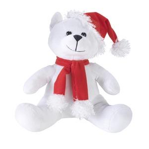 Ours en peluche à bonnet - Hauteur 30 cm - Blanc et rouge