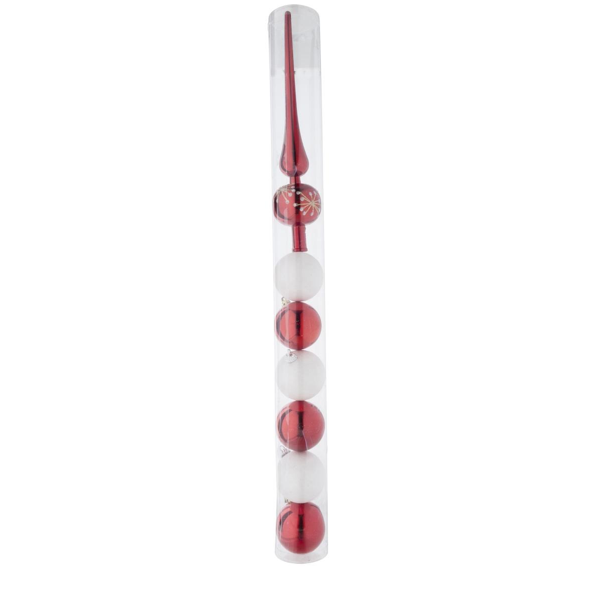 Cimier et 6 boules - Hauteur 28 cm - Rouge et blanc