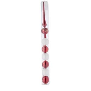 Cimier et 6 boules - Hauteur 28 cm - Rouge et blanc