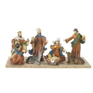 Lot de 8 santons avec fond et support - Hauteur 12 cm - Multicolore