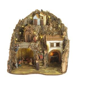 Crèche lumineuse avec 9 santons - 50 x 43 x 56 cm - Multicolore