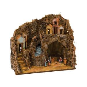 Crèche lumineuse avec 9 santons - 45 x 30 x 38 cm - Multicolore