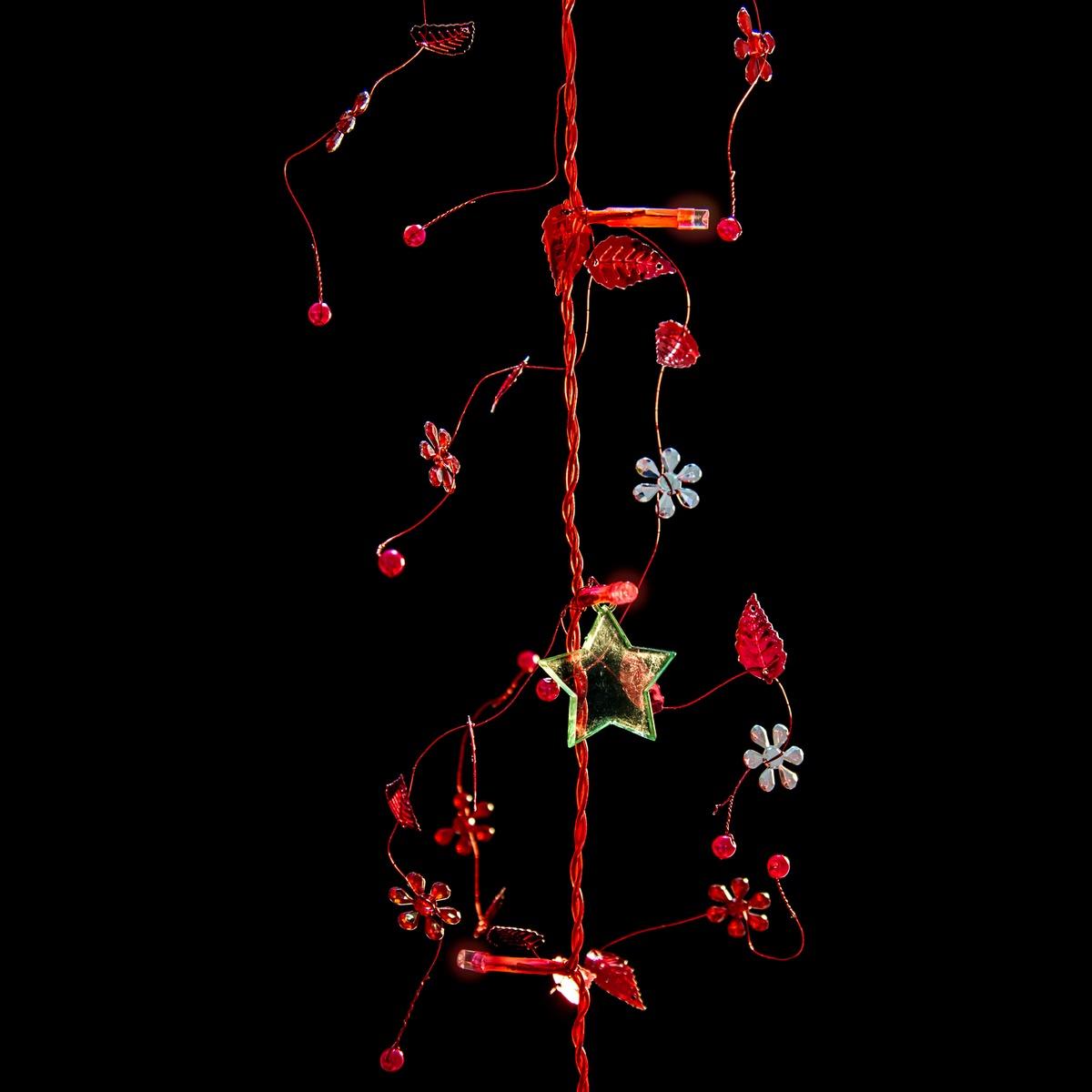 Guirlande électrique 20 led étoiles et feuilles - Longueur 1,8 mètre - Rouge