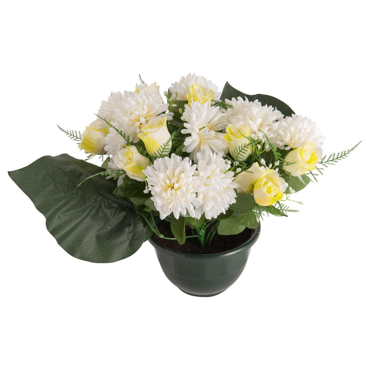 Coupe 24 roses et chrysanthème - Beige crème - 40 cm