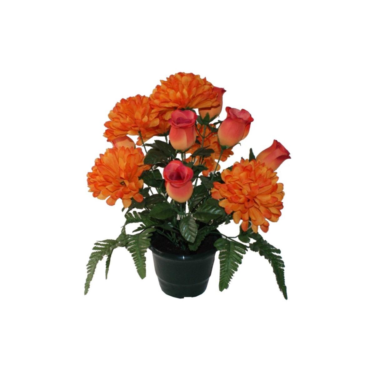 Potée de fleurs roses + chrysanthèmes - Hauteur 45 cm - Orange