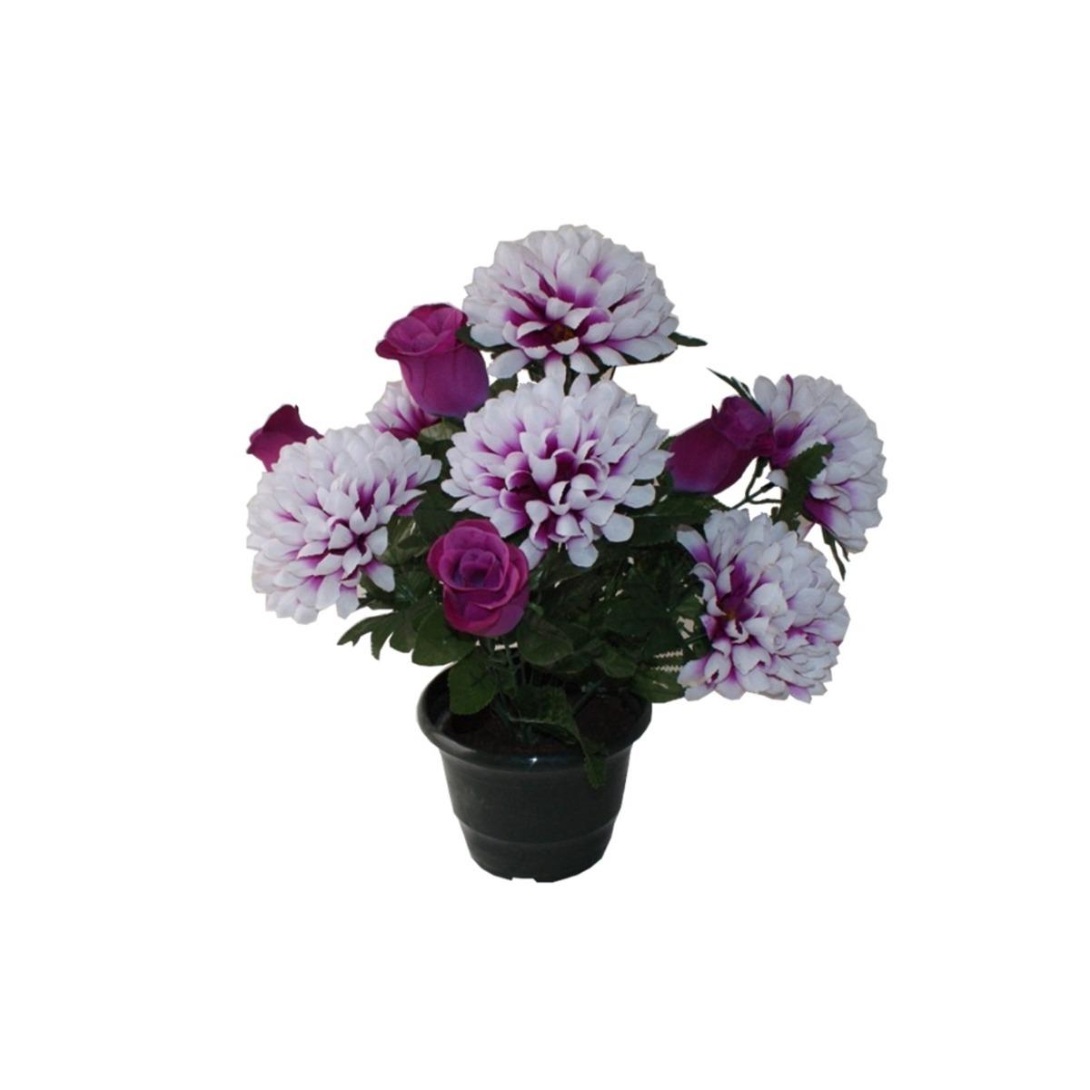 Potée de fleurs roses + chrysanthèmes - Hauteur 45 cm - Violet