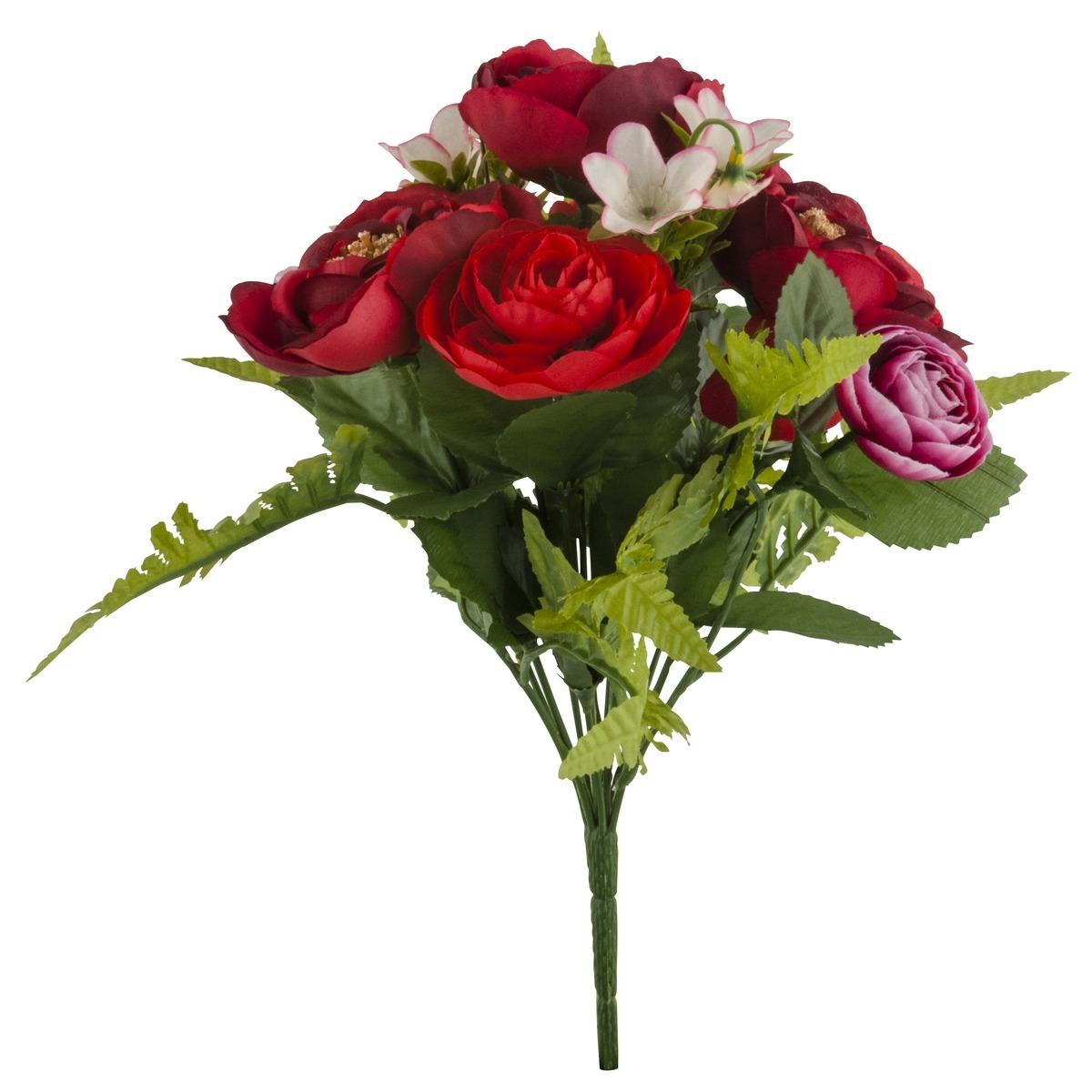 Bouquet de renoncules artificielles - Hauteur 35 cm - Rouge