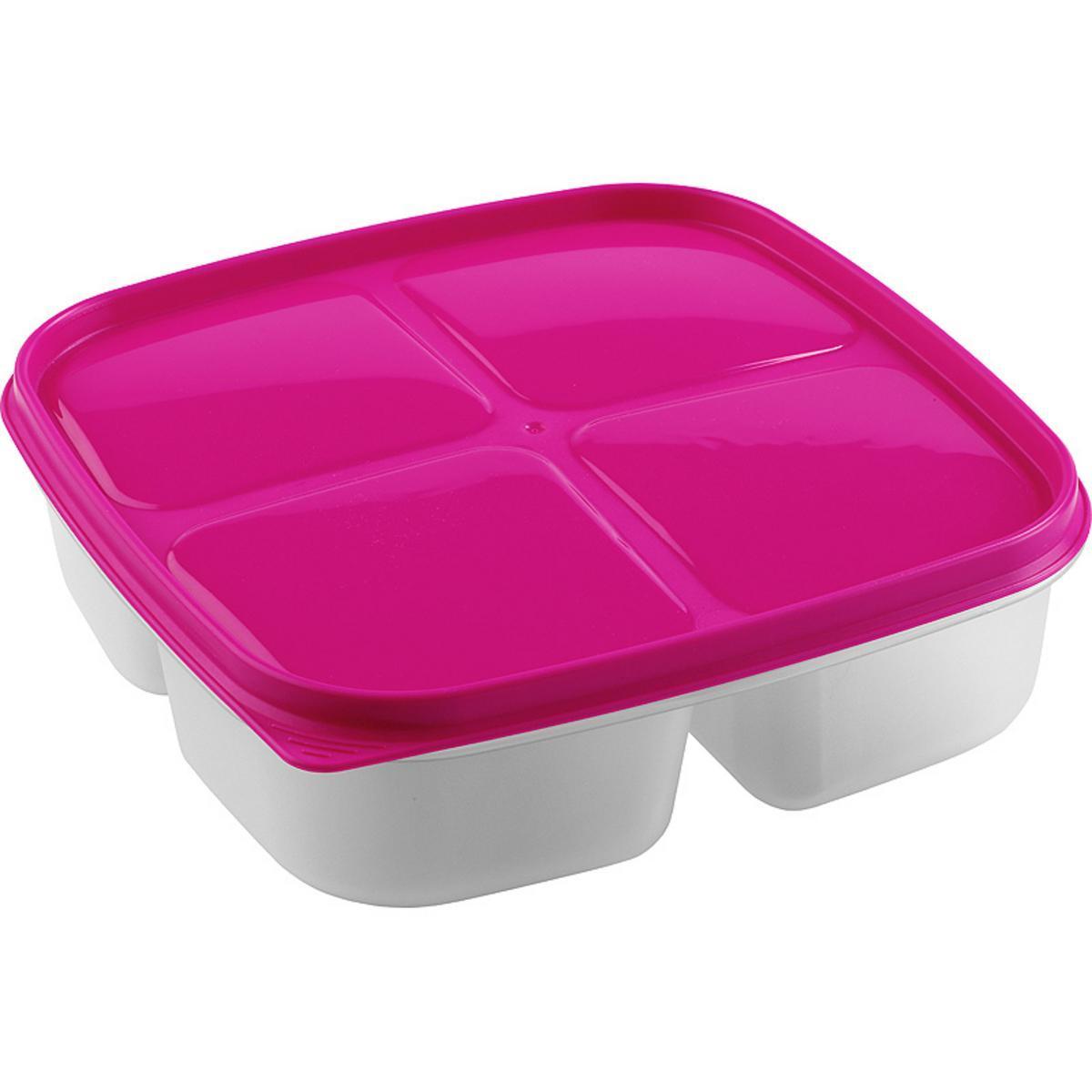 Boîte 3 compartiments en plastique - 1,6 L - 21,5 x 21,5 x 5,6 cm - Différents coloris