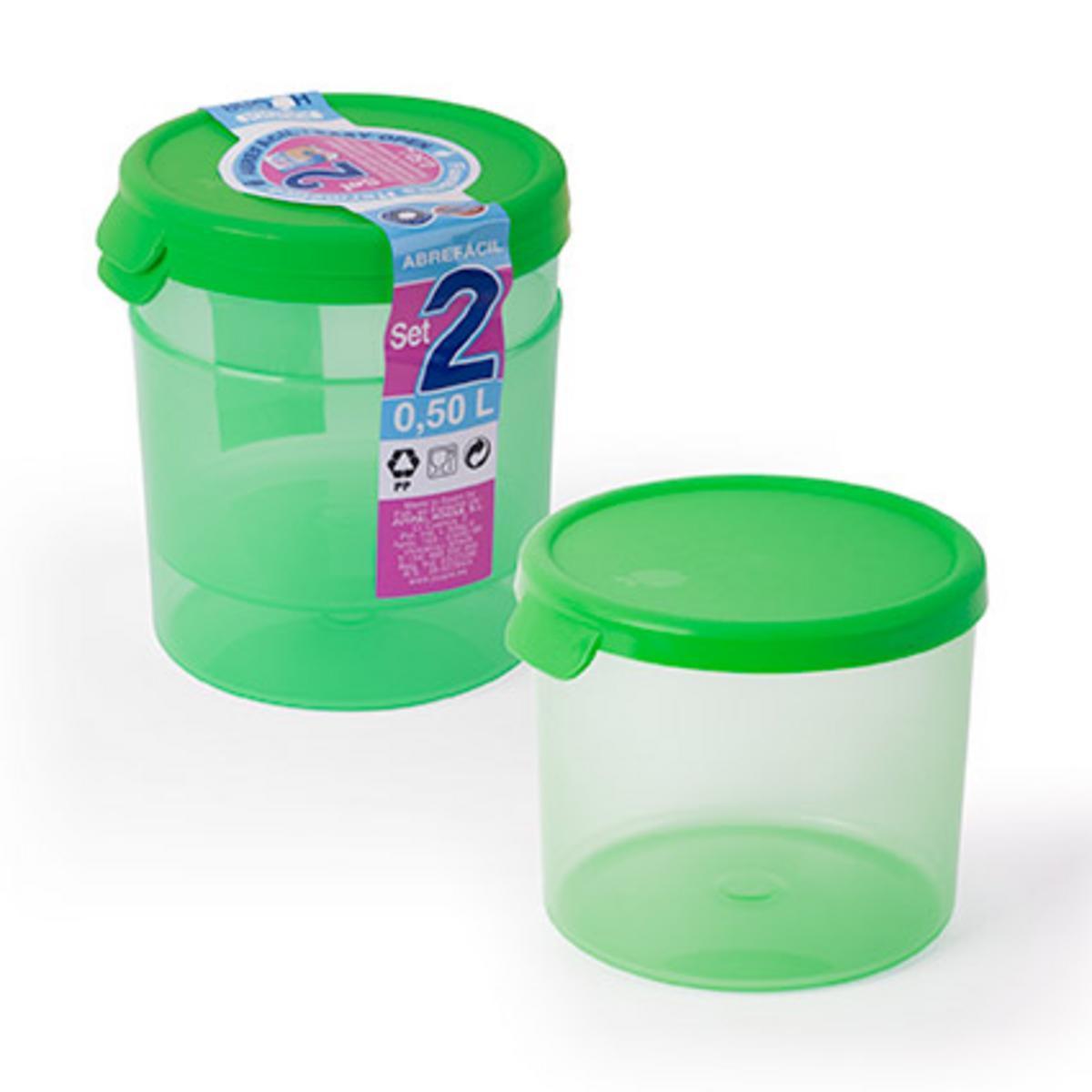 Lot de 2 pot de cuisine rond en plastique - 0,5 L - Diamètre 10,2 x 8,6 cm - Différents coloris