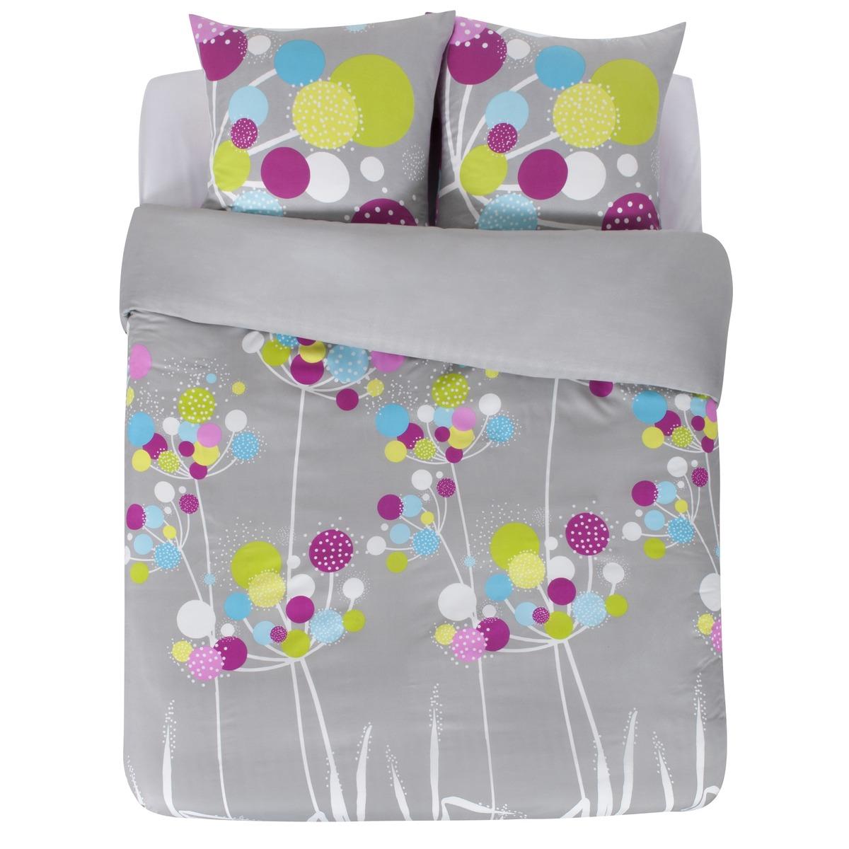 Parure de lit housse de couette plus deux taies d'oreiller - 220 x 240 cm - 63 x 63 cm - Beige et fleurs en couleur