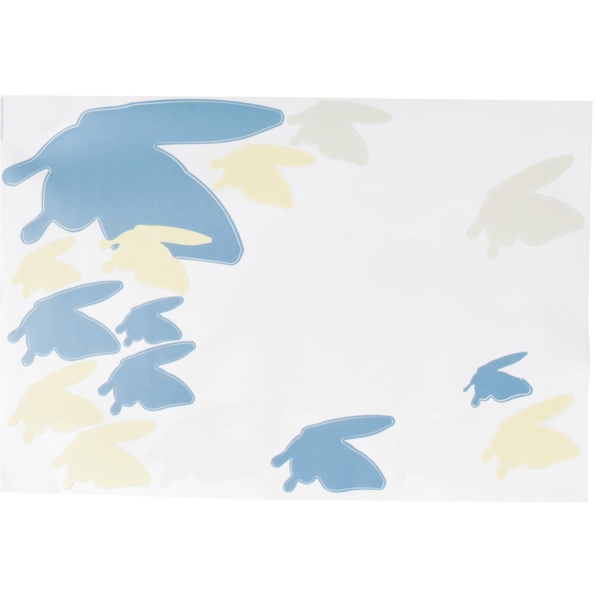 Sticker adhésif déco papillons - 50 x 70 cm - Bleu, vert, blanc