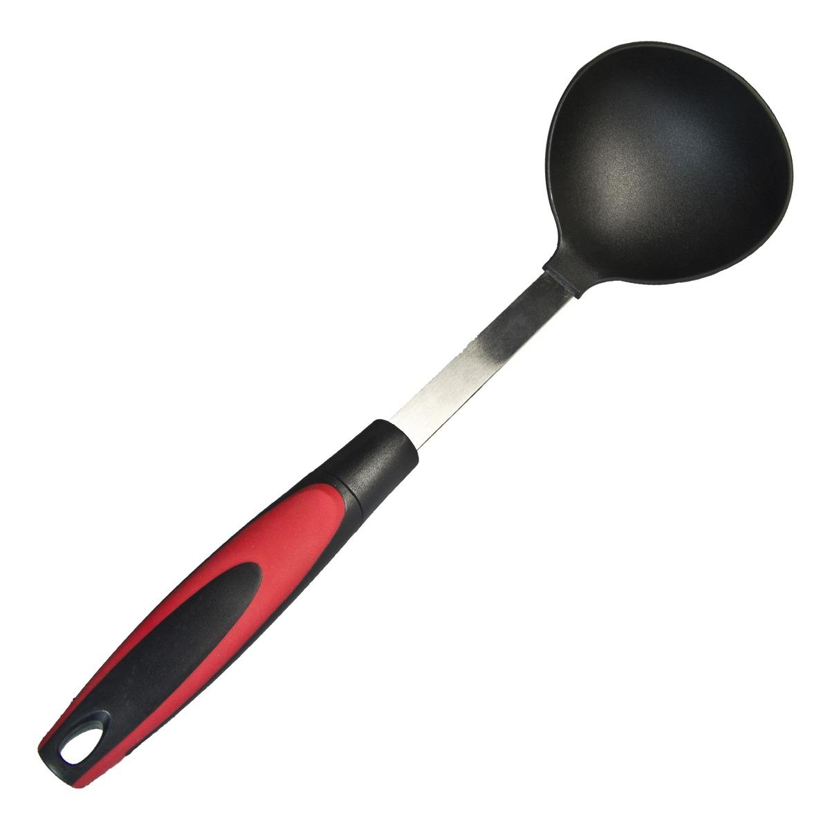 Louche écumoire en nylon - Longueur 36,5 cm - Noir et rouge