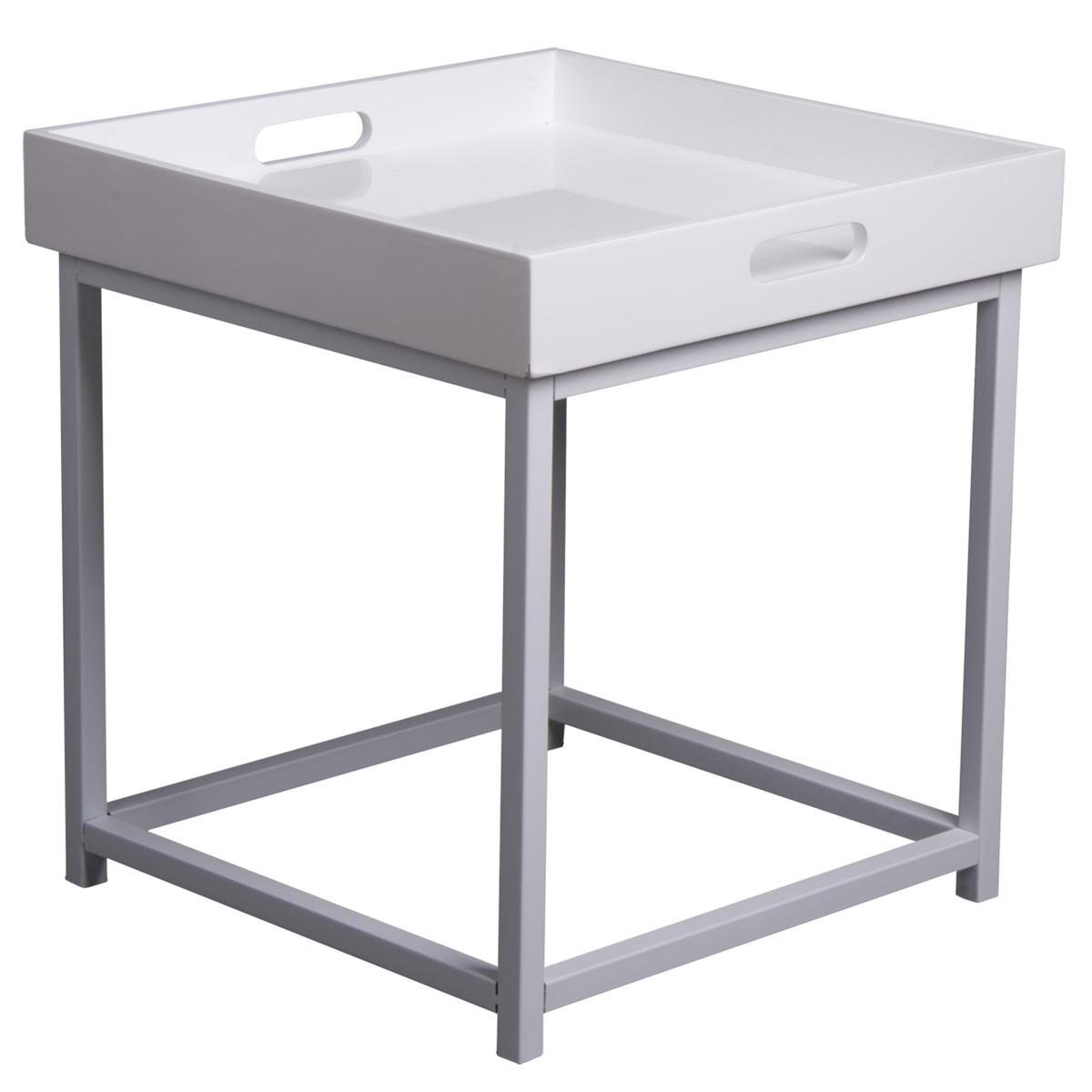 Table d'appoint plus plateau amovible - 45 x 45 x 47 cm - Laqué blanc