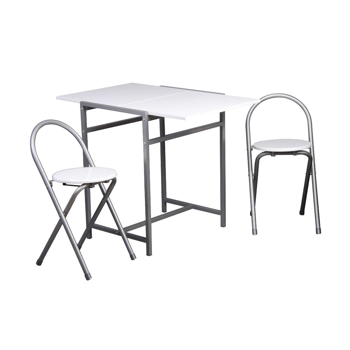 Ensemble table + 2 tabourets - 48/92 x 60 x H 75 cm - Blanc