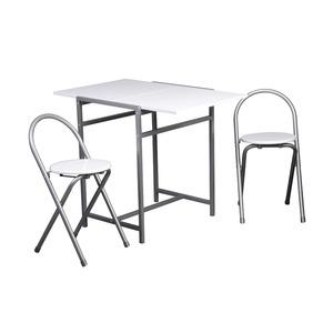 Ensemble table + 2 tabourets - 48/92 x 60 x H 75 cm - Blanc