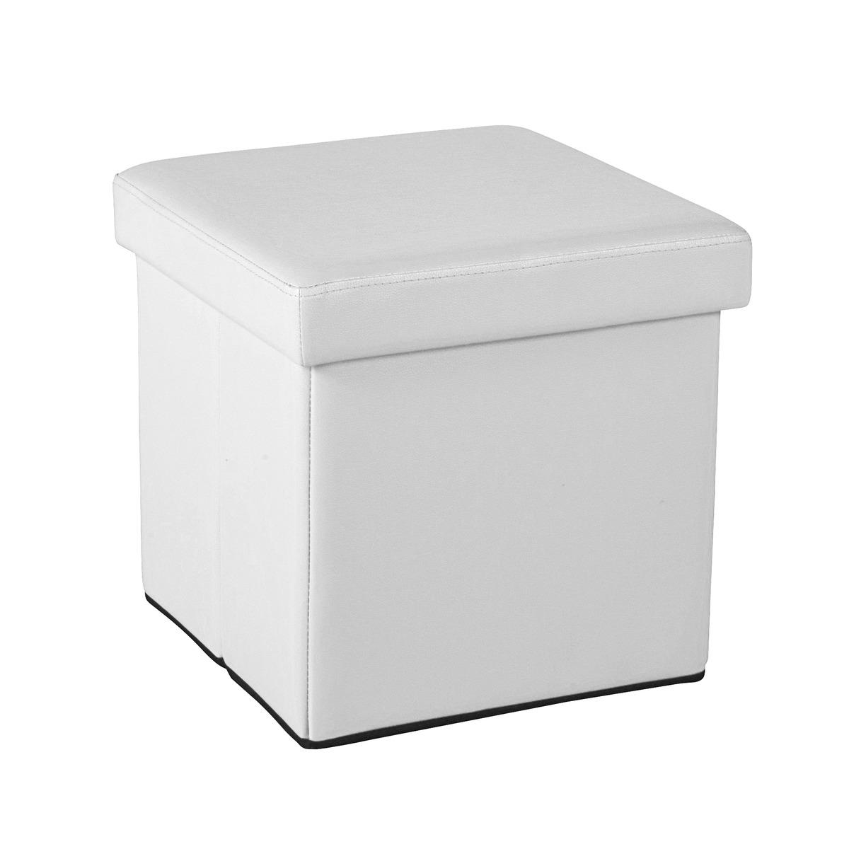 Pouf coffre cube - Blanc - 38 x 38 x 37 cm