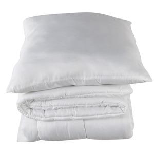 Ensemble couette une personne + 1 oreiller en microfibre - 140 x 200 cm - 60 x 60 cm - Blanc