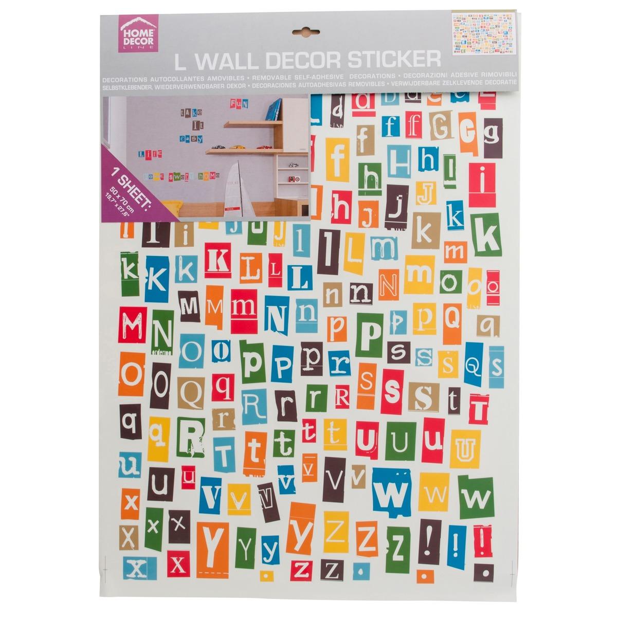 Sticker alphabets - planche de 50 x 70 cm - Multicolore