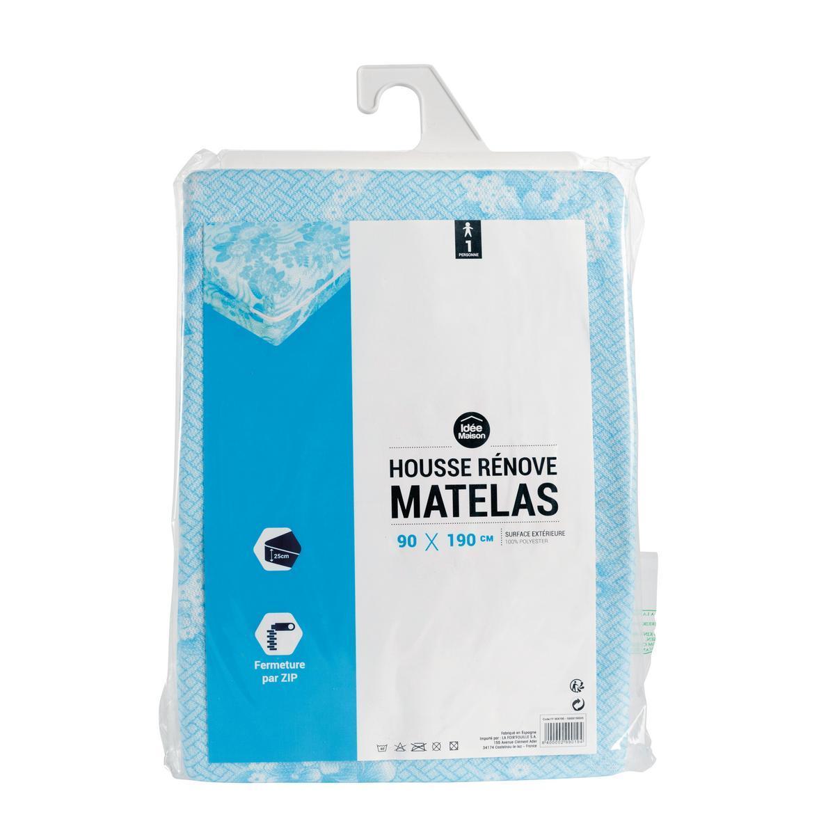 Housse de matelas - Différents formats - L 140 x l 90 cm - Bleu, blanc