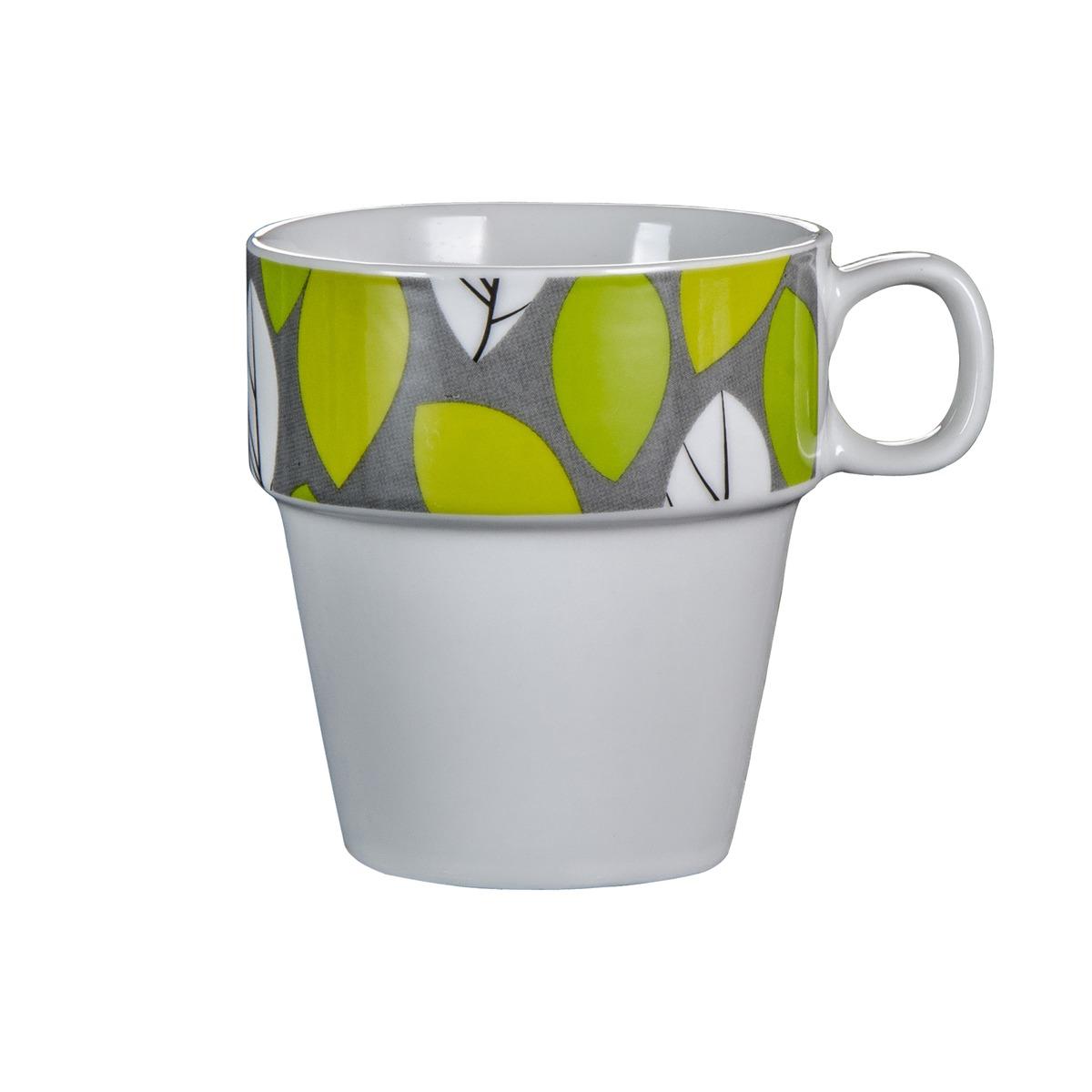 Lot de 4 mugs en porcelaine empilables - 7.3 x 9.6 cm - Gris et vert