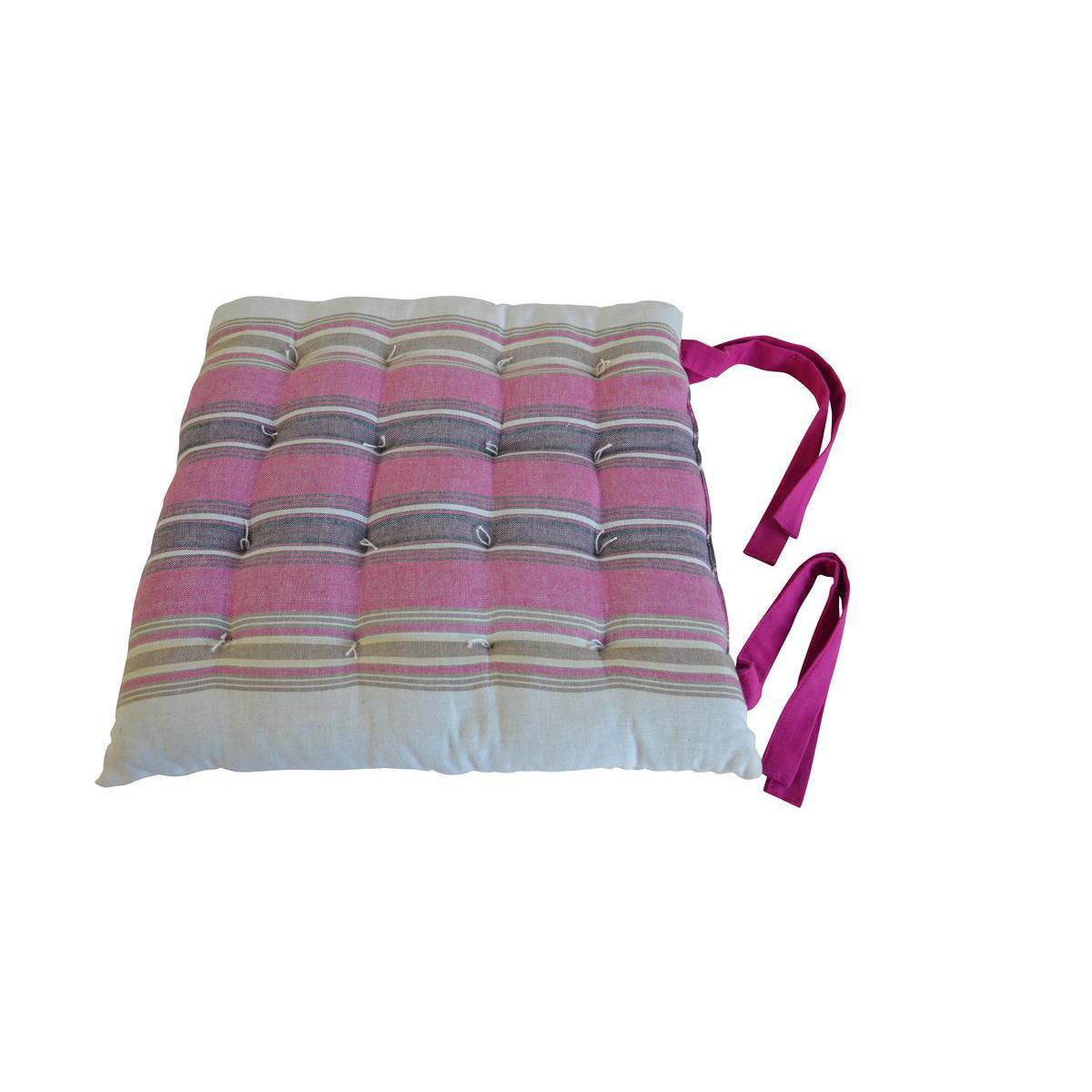 Galette de chaise à rayures 100% coton - 40 x 40 cm - Violet prune