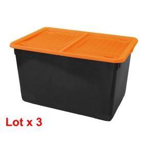 3 bacs de rangement pliables + couvercles - 46 L - Noir