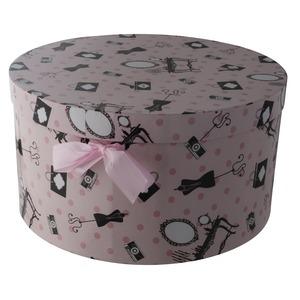 Boite ronde de rangement en carton - 32 x 17 cm - Rose et noir