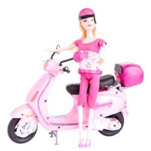 Poupée avec scooter et casque - 31 x 33,5 x 9,4 cm - Rose