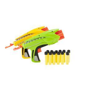 2 pistolets avec chargeur + 12 flèches - Plastique - 22 x H 14 cm - Vert et jaune