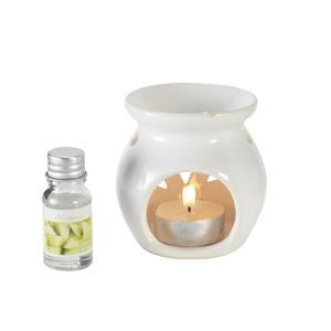 Ensemble brûle-parfum senteur Océan - Diamètre 7 x H 7,5 cm - Blanc