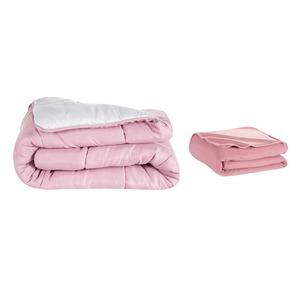 Couette bicolore et son plaid offert - 140 x 200 cm - Rose et gris