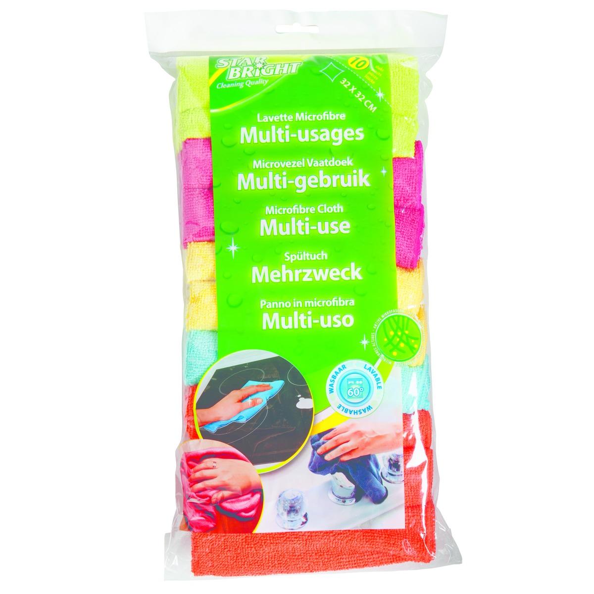 Lot de 10 lavettes en microfibre - 32 x 32 cm - Multicolore