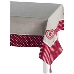 Nappe brodée cosy - 150 x 150 cm - Beige et rouge