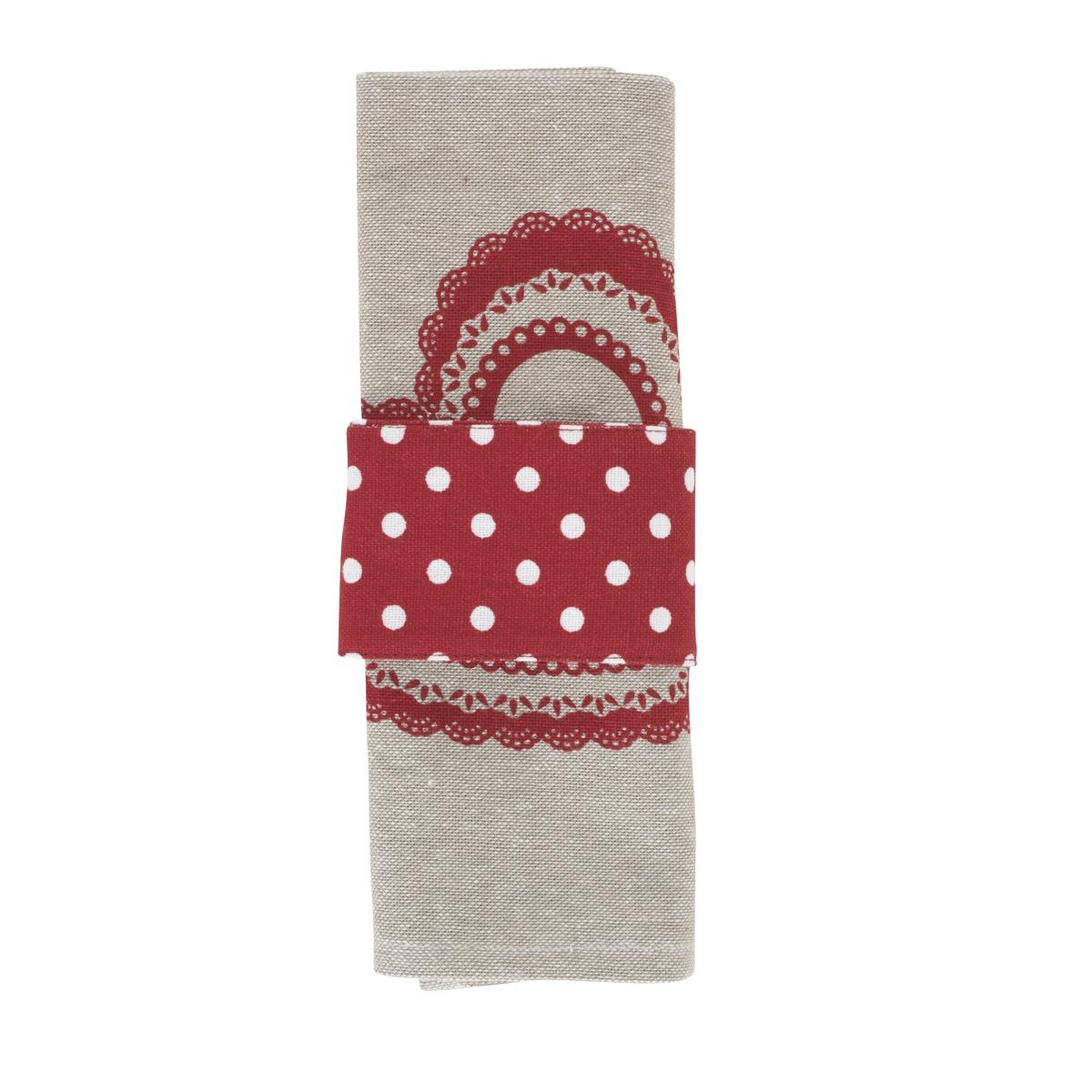 Lot de 4 serviettes cosy en coton - 40 x 40 cm - Beige et rouge