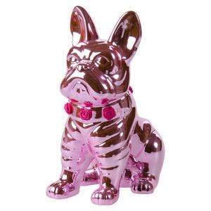 Tirelire en céramique bulldog - 10 x 11,5 x H 23 cm - rose