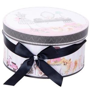 Boite de rangement ronde avec nœud en tissu - Esprit boudoir - 23 x 12 cm - Rose Noir