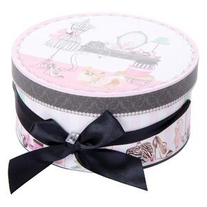 Boite de rangement ronde avec nœud en tissu - Esprit boudoir - 16,8 x 8 cm - Rose Noir