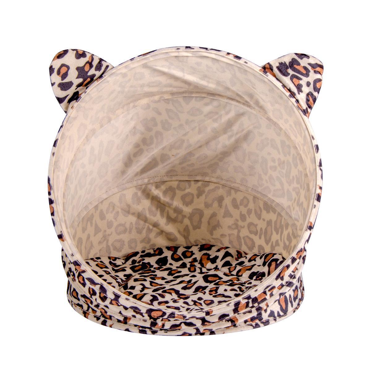 Tente à chat léopard - Polyester - H 48 cm - Blanc, marron et noir