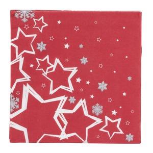 Lot de 20 serviettes en papier imprimé étoiles - 40 x 40 cm - Blanc et rouge