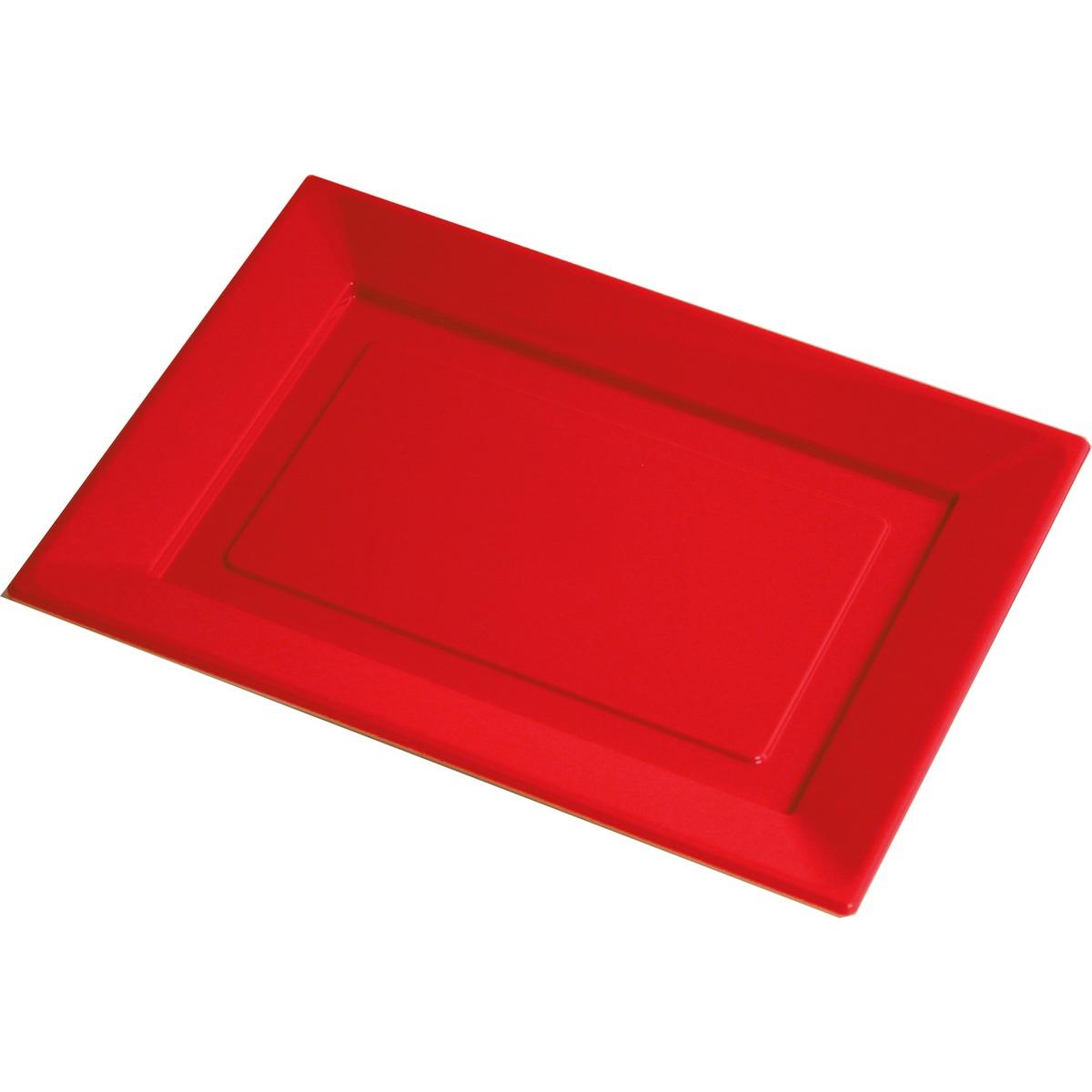 Lot de 4 plateaux en plastique - 16,5 x 31,5 cm - Rouge