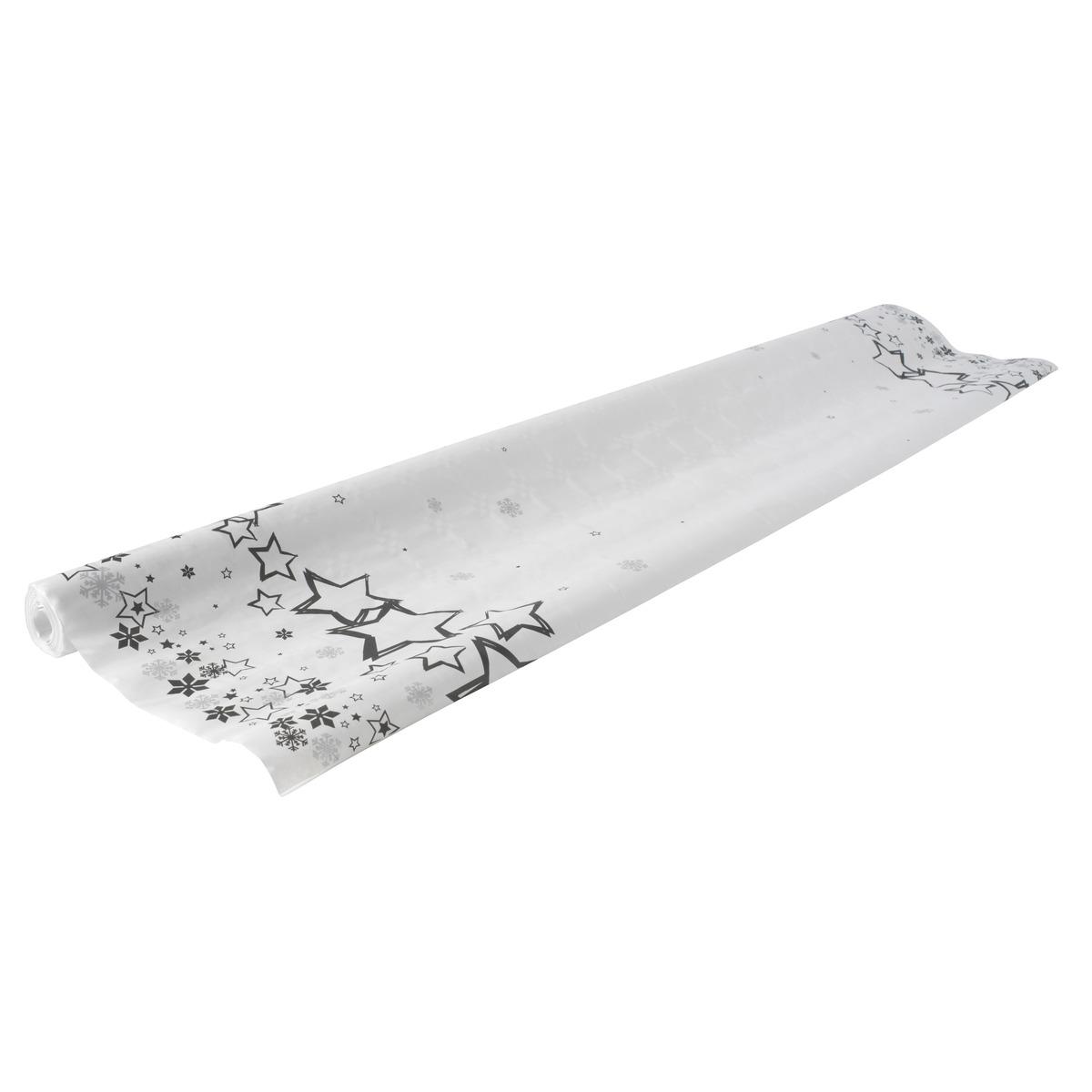 Nappe damassée étoilée en papier - 1,18 x 6 mètres - Blanc et noir
