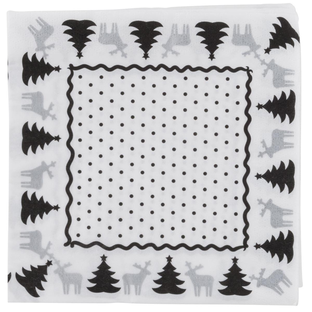 Lot de 20 serviettes en papier imprimé renne - 40 x 40 cm - Noir