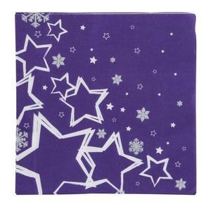 Lot de 20 serviettes en papier imprimé étoiles - 40 x 40 cm - Blanc et violet