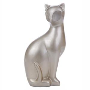 Statuette déco chat en céramique - 13 x 9 x H 25 cm - Gris métallisé