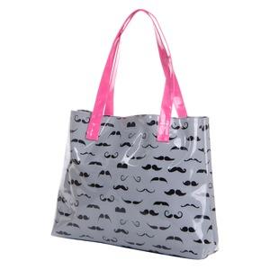 Sac cabas 2 anses motifs moustache - 40 x 30 x 10 cm - Gris